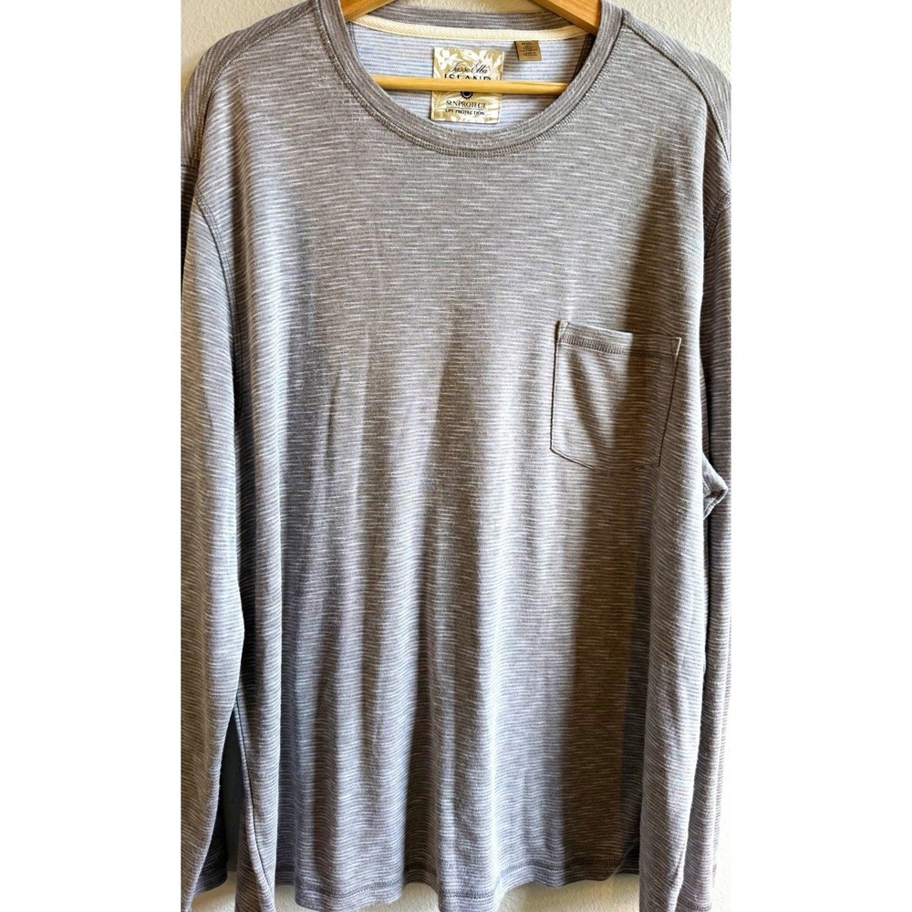 Tasso Elba Men's 2XL Tan Striped Sun Protection Long Sleeve Pocket Tee
